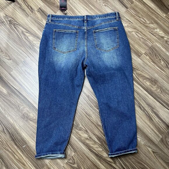 No Boundaries Jr Size 21 Jeans Super High Rise Mom Destructed Relaxed Dark Wash - Picture 12 of 13